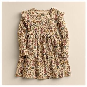 Girls' Floral Long-Sleeve Dress in Cream and Pink